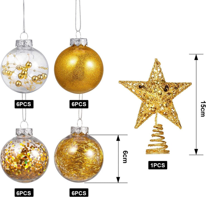 24 Christmas Tree Bauble & Star Decoration Set