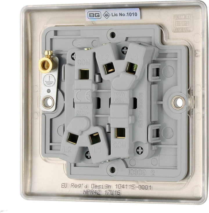3x BG Electrical Pearl Nickel Double Light Switchs