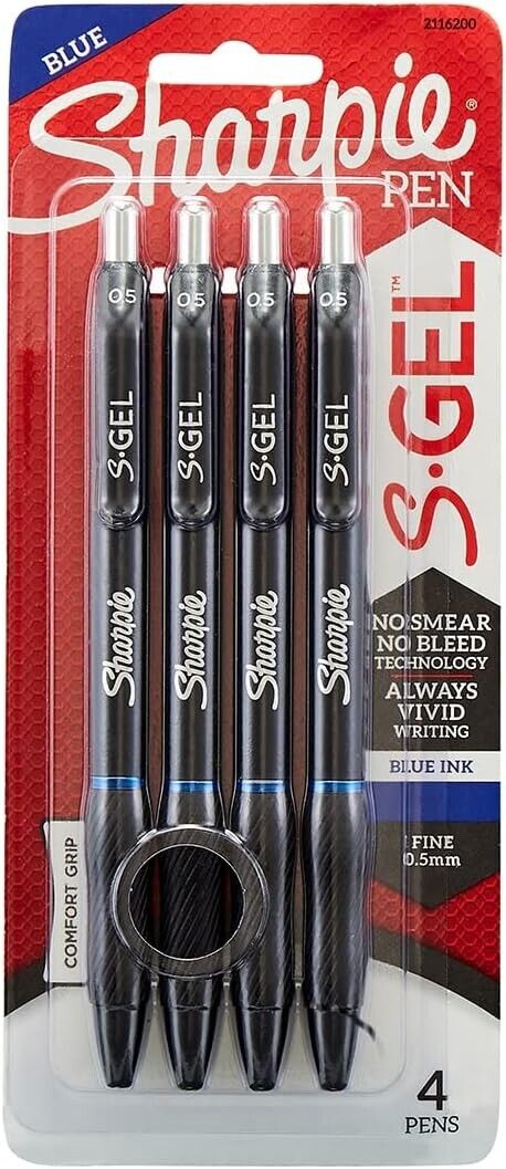 4 Blue Sharpie 0.5mm S-Gel Pens
