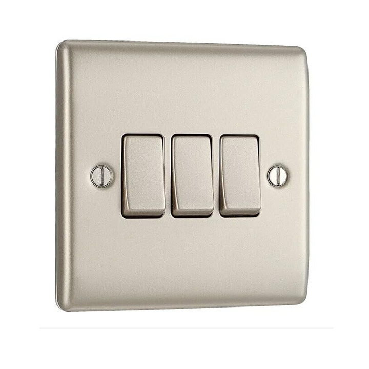 BG Electrical Pearl Nickel Triple Light Switch