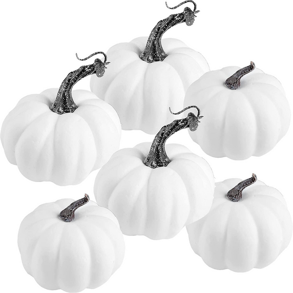 6 White Halloween Foam Pumpkins