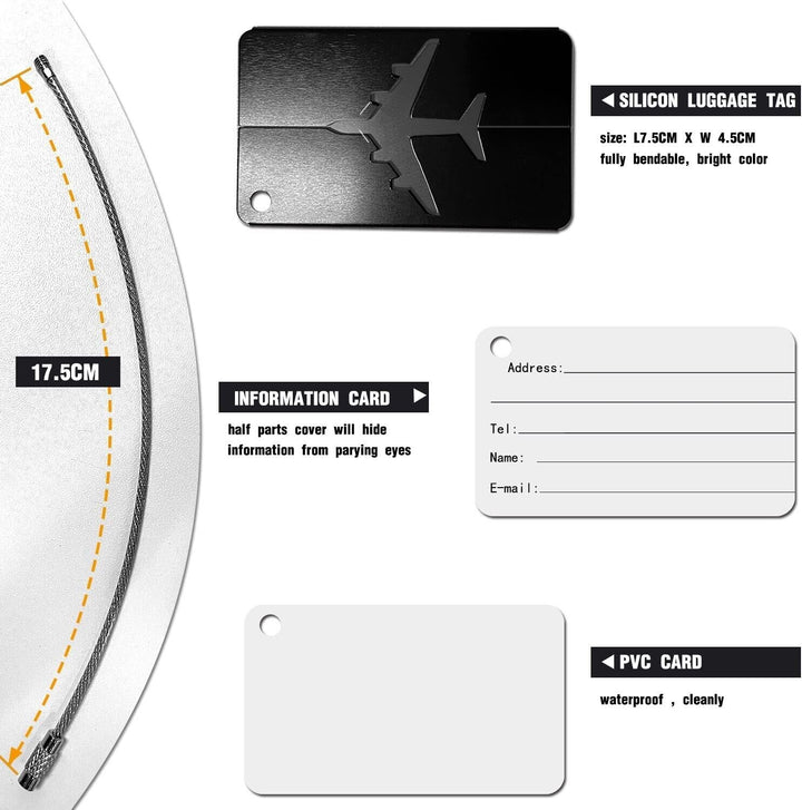 3 Black Metal Luggage Tags