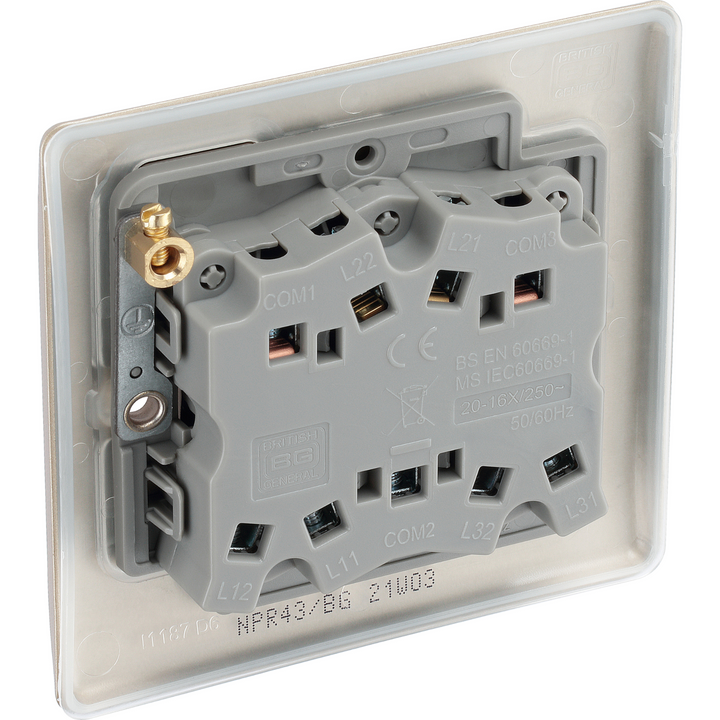 BG Electrical Pearl Nickel Triple Light Switch
