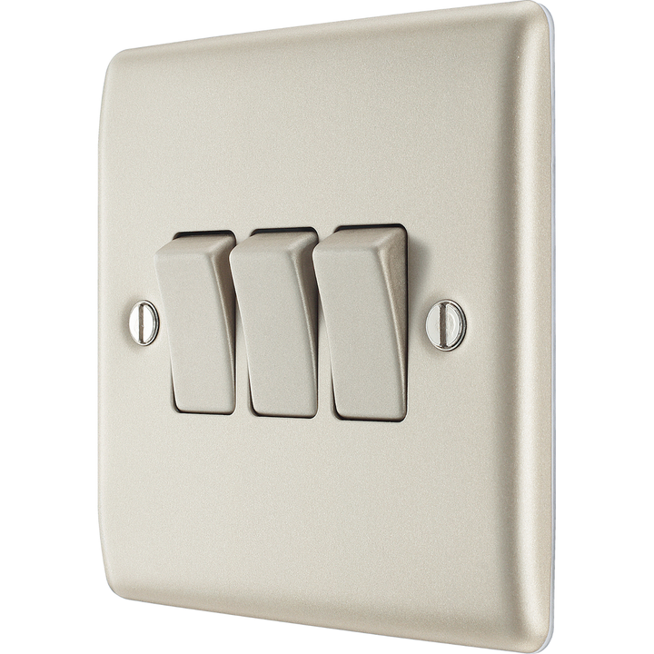 BG Electrical Pearl Nickel Triple Light Switch