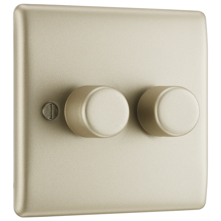 BG Electrical Pearl Nickel Double Dimmer