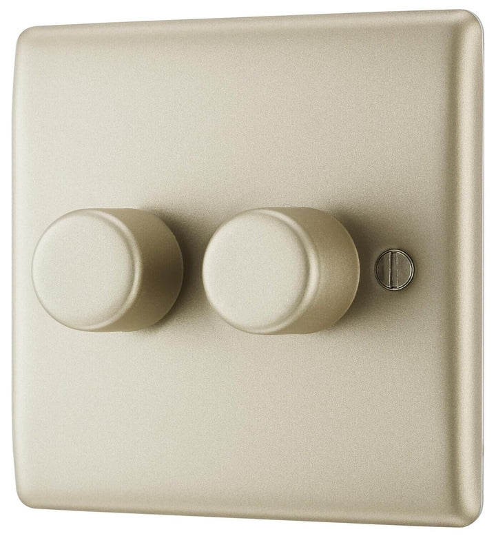 BG Electrical Pearl Nickel Double Dimmer