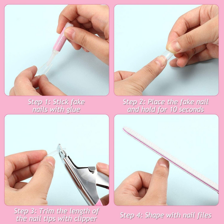 Clear French Nail Tips, Glue & Trimmer Set