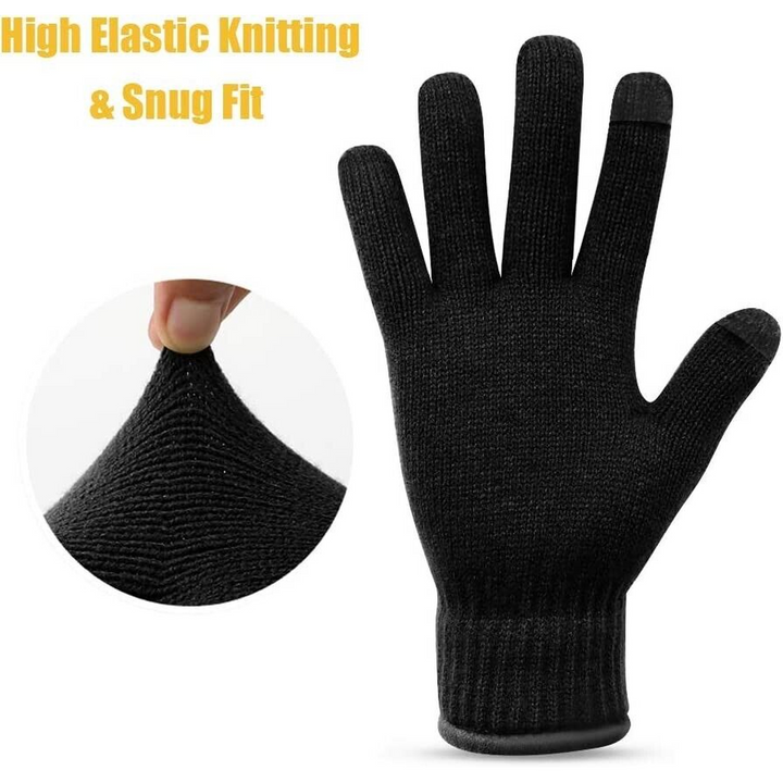 Black Thermal Touch Screen Knitted Gloves