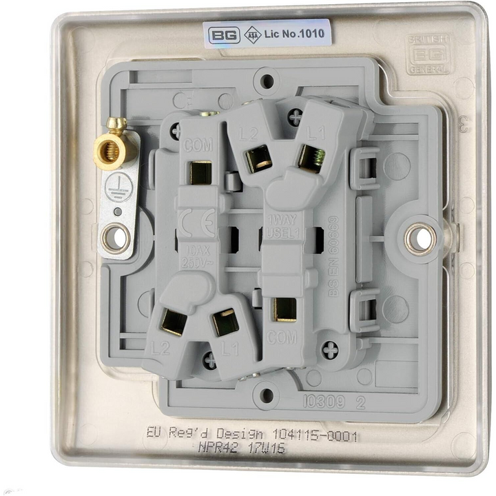 BG Electrical Pearl Nickel Double Light Switch
