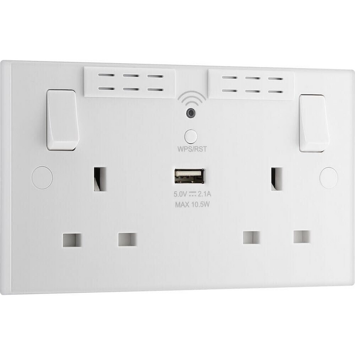 BG Electrical White Double Wi-Fi Extender Plug Socket