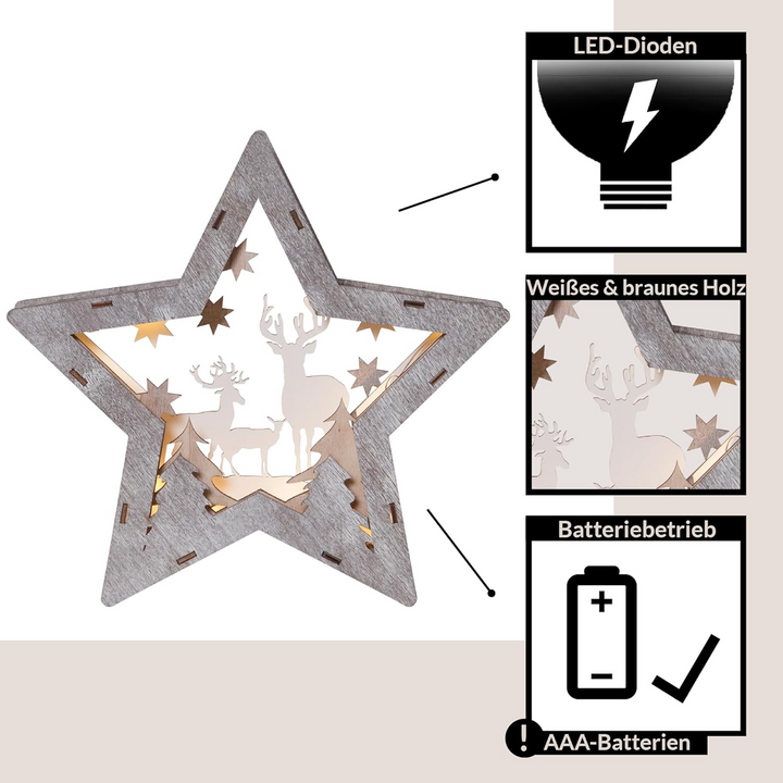 Wooden Star LED Christmas Scene Decoration