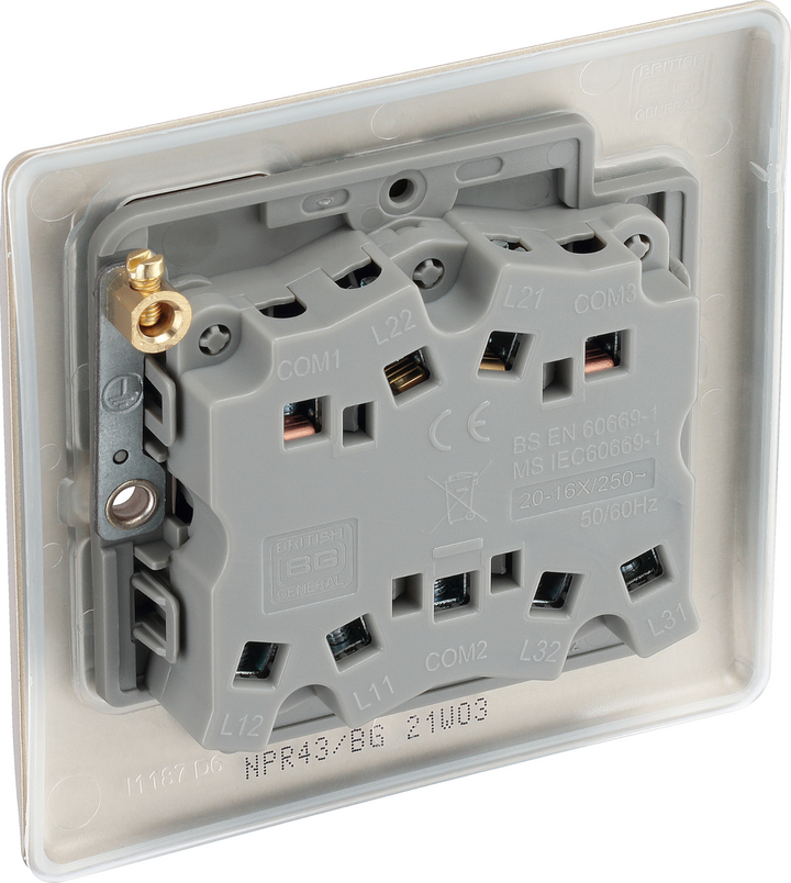 BG Electrical Pearl Nickel Triple Light Switch