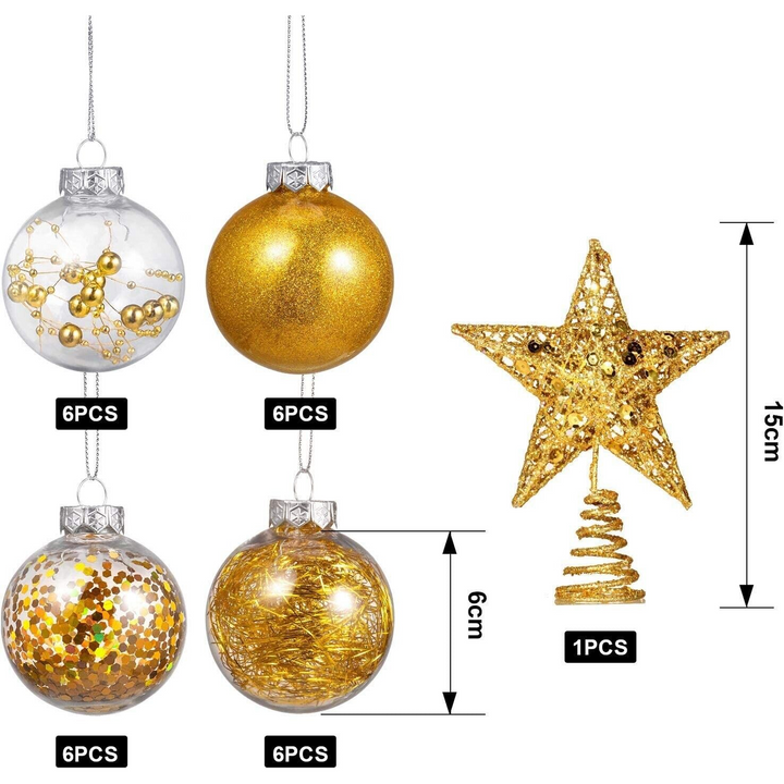 24 Christmas Tree Bauble & Star Decoration Set