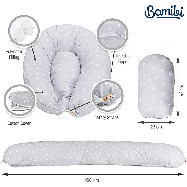 Grey Hearts Maternity Pillow