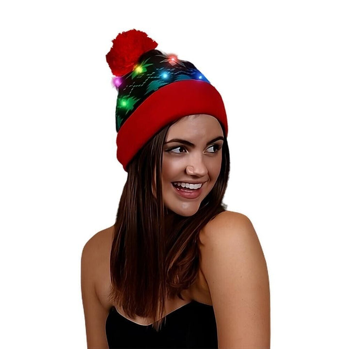 Red Tree LED Christmas Bobble Hat