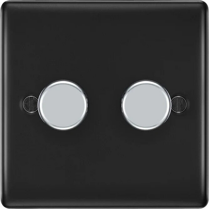 BG Electrical Double Dimmer Black Chrome (200W)