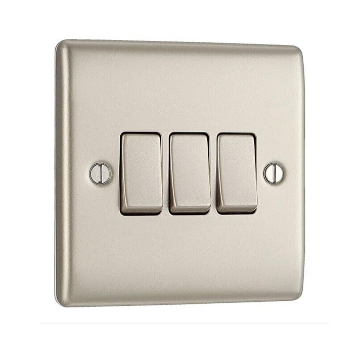 BG Electrical Pearl Nickel Triple Light Switch