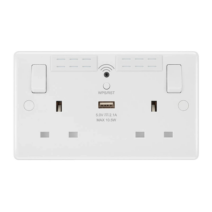 BG Electrical White Double Wi-Fi Extender Plug Socket