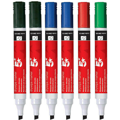 6 Coloured 5 Star Drywipe Markers