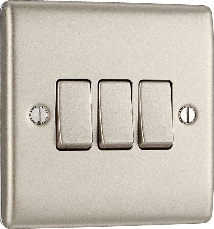 BG Electrical Pearl Nickel Triple Light Switch