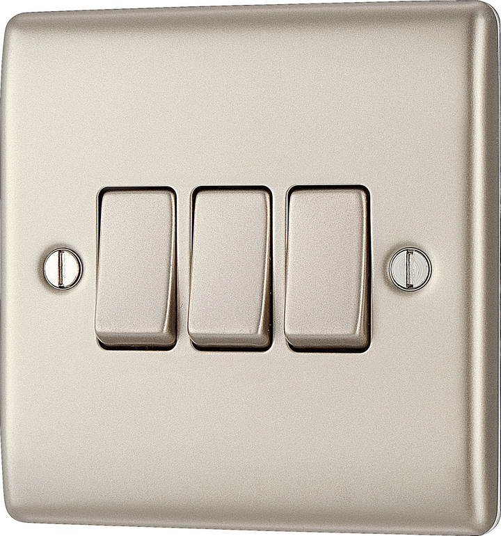 BG Electrical Pearl Nickel Triple Light Switch