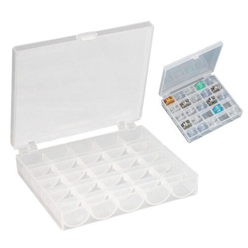 25 Compartment Bobbin Spool Storage Box Clear Case Organiser Sewing Machine Art
