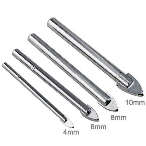 4 Piece Ceramic Tile/Glass/Mirror Drill Bits Set 4/8/10/6mm Cutter Floor Wall