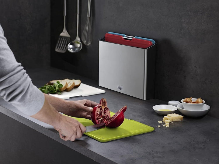 Joseph Joseph Chopping Board Set Large Plastic Set of 4 Non Slip with Stand