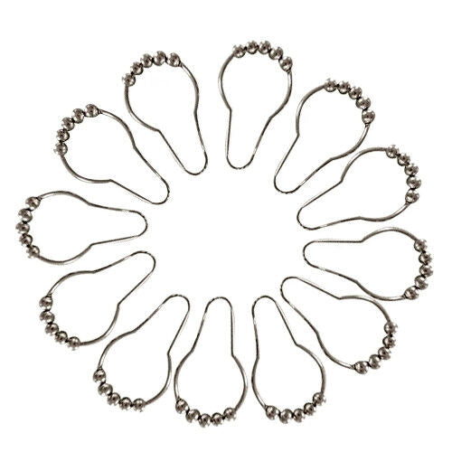 12 Piece Chrome Plated Ball Bead Easy Glide Shower Metal Curtain Rings Hooks