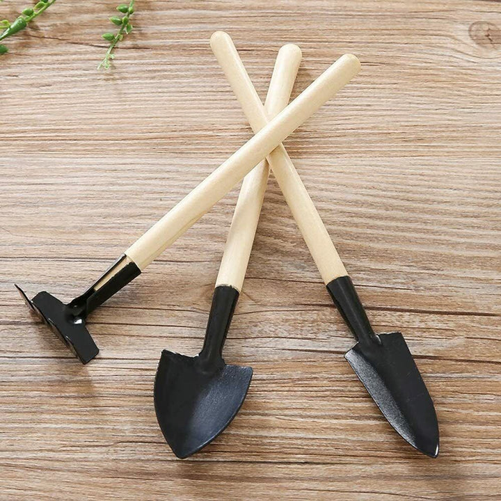 Set of Mini Gardening Tools Includes Pot Rake Trowel And Shovel Wooden Plants