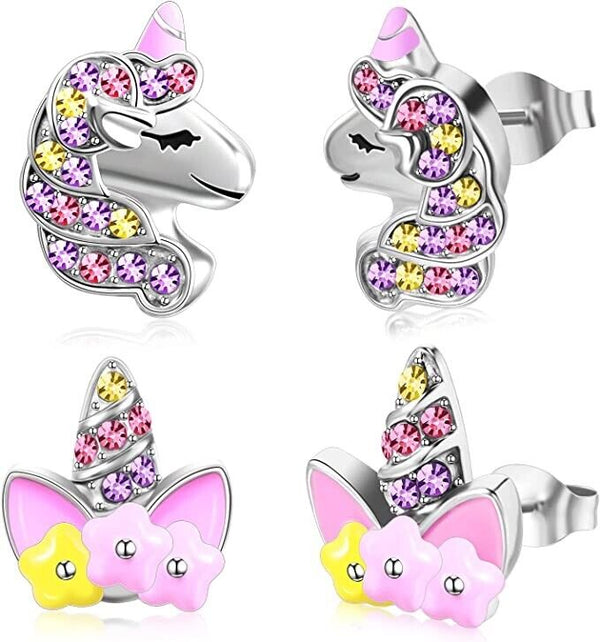Girls Stud Earrings Set Jewellery Unicorn Boxed Womens Gift Rhinestone Kids Pair