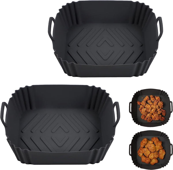 2x Silicone Pot for Air Fryer Dual Basket Liner Handle Baking Pan Fit For Ninja