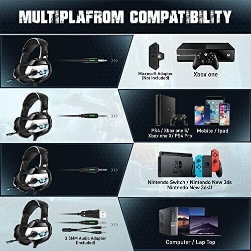Gaming Headset with Microphone for PC Laptop PS4 Xbox One PS5 Headphones LED USB