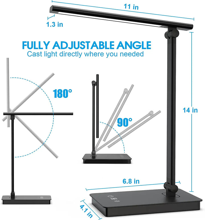 LED Desk Lamp with Wireless Charging for Phone UK Plug USB Swing Arm 5 Colour