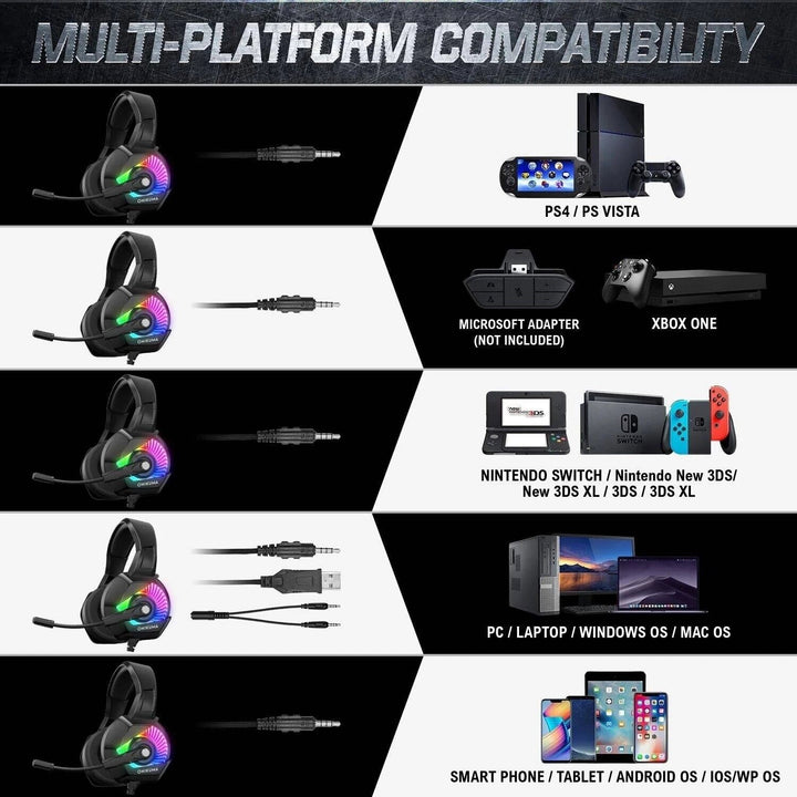 Gaming Headset with Microphone for PC Laptop PS4 Xbox One PS5 Headphones LED USB