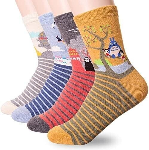 4 Pairs Famous Japan Animation Womens Girls Crew Socks Ladies Miyazaki Hayao