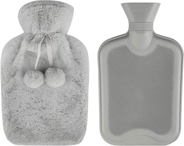 Hot Water Bottle 2 Litre Knitted Cover Fleece Pouch Large Warm 2L Natural Rubber