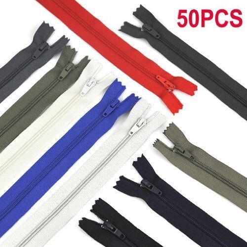 50x Assorted Dress Upholstery Craft Nylon Metal Closed Open Ended Zips Repair