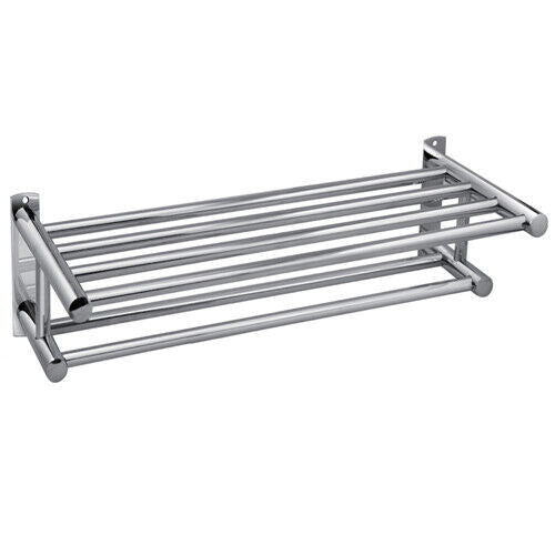 Double Chrome Wall Mounted Bathroom Towel Rail Holder Storage Rack Shelf Bar
