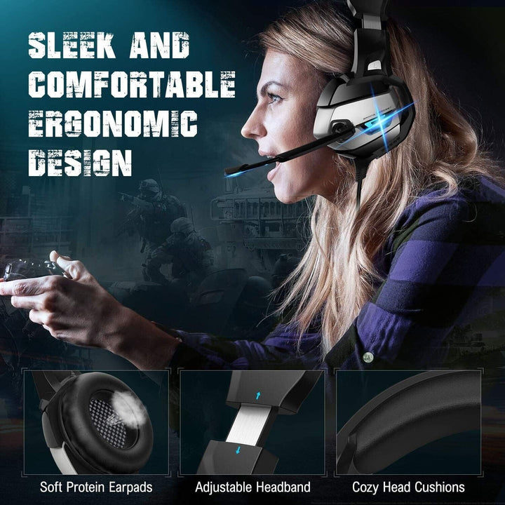 Gaming Headset with Microphone for PC Laptop PS4 Xbox One PS5 Headphones LED USB
