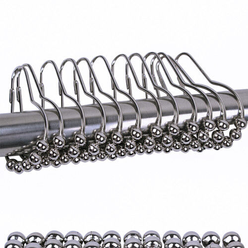 12 Piece Chrome Plated Ball Bead Easy Glide Shower Metal Curtain Rings Hooks