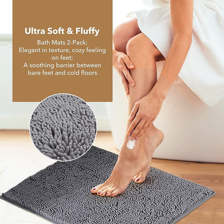 Bathroom Mat Set Non Slip 2 Piece Chenille Toilet Pedestal Rug Memory Loop