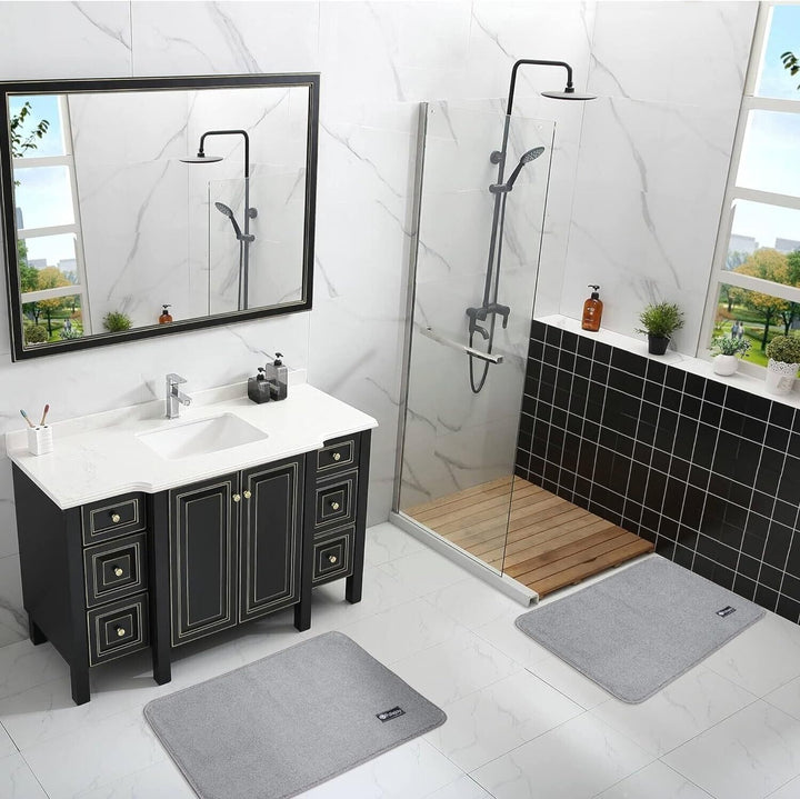 Bathroom Mat Sets Microfiber Non Slip 2 Piece Washable Small 40x60cm Grey Rug