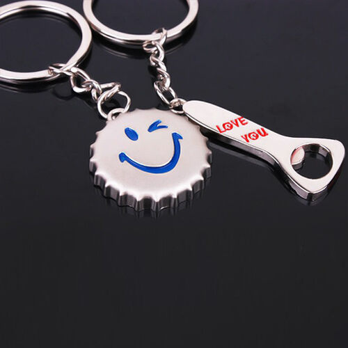 Bottle Top & Beer Opener Couple Love Key Chain Ring Keyfob Gifts Couples Partner