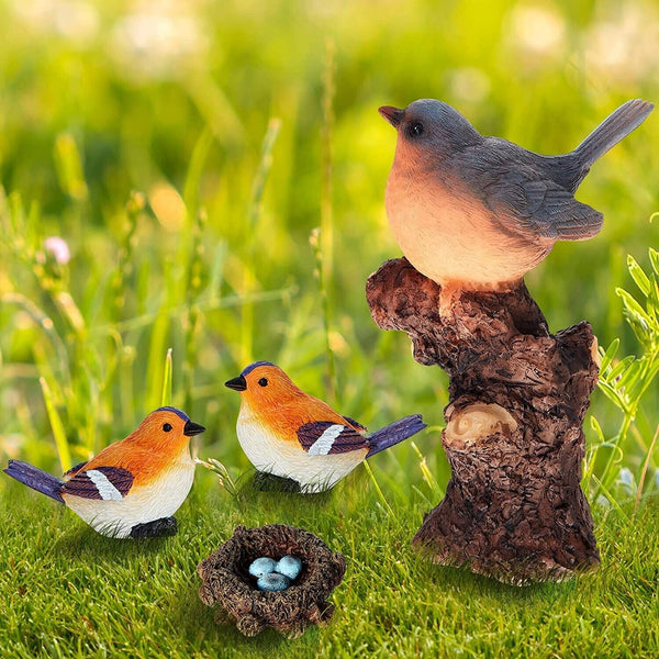 Garden Ornament Animals Robin Birds Small Bird Nest Outdoor Statues Plant Pot