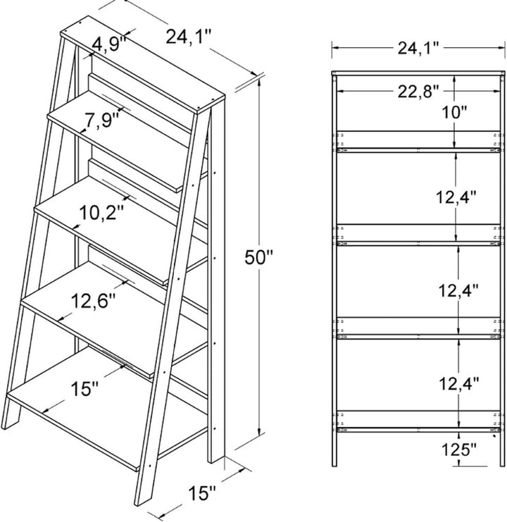 Ladder Bookshelf Grey Slim Tall 4 Tier Bookcase Large Storage Shelving Unit Wood