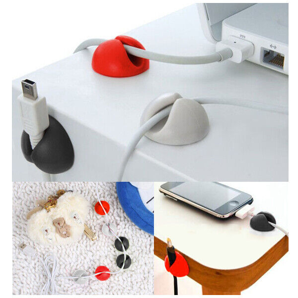 6x Cable Clips Tidy Cord Lead Desk Organiser USB Charger Holder Self-Adhesive