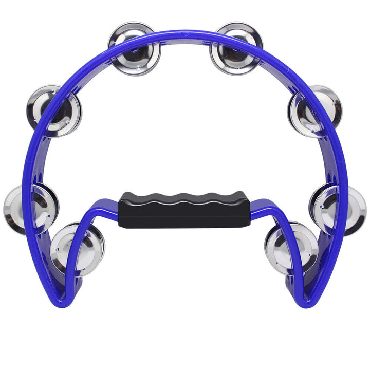High Quality Single Half Moon Tambourine Instrument 32 Jingles Grip Handle Play