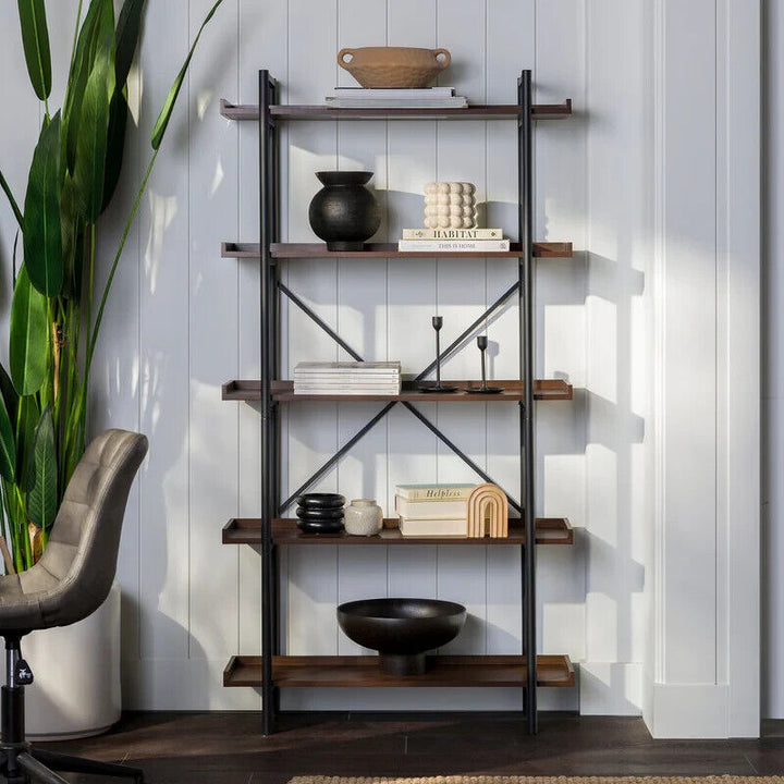 Bookcase Tall 5 Tier Book Shelf Large Storage Shelving Unit Solid Wood Furniture