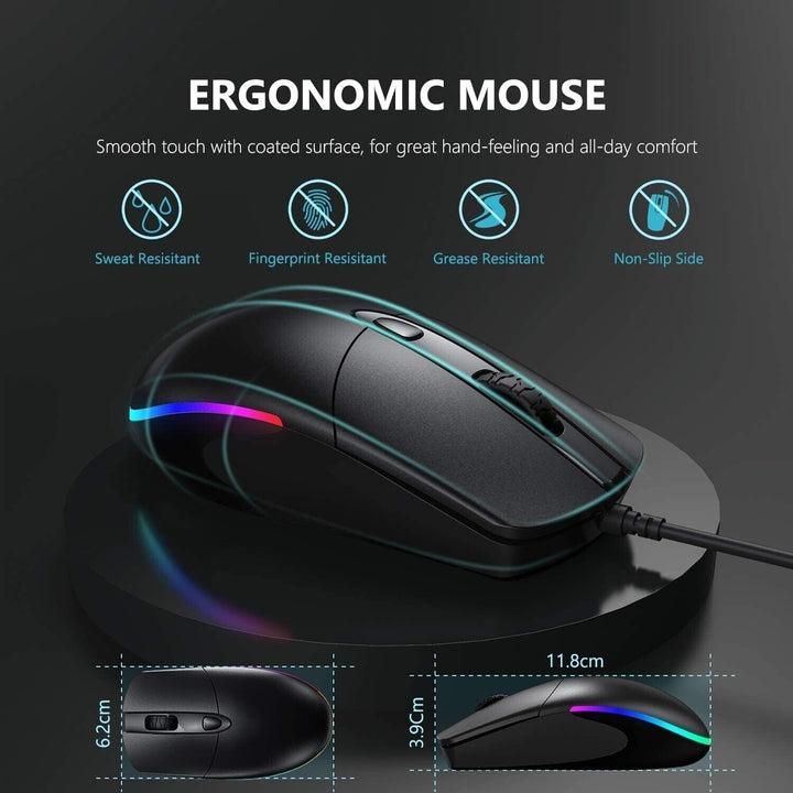 Wired Mouse Gaming for Laptop USB RGB LED Desktop PC  Computers Black TV Box